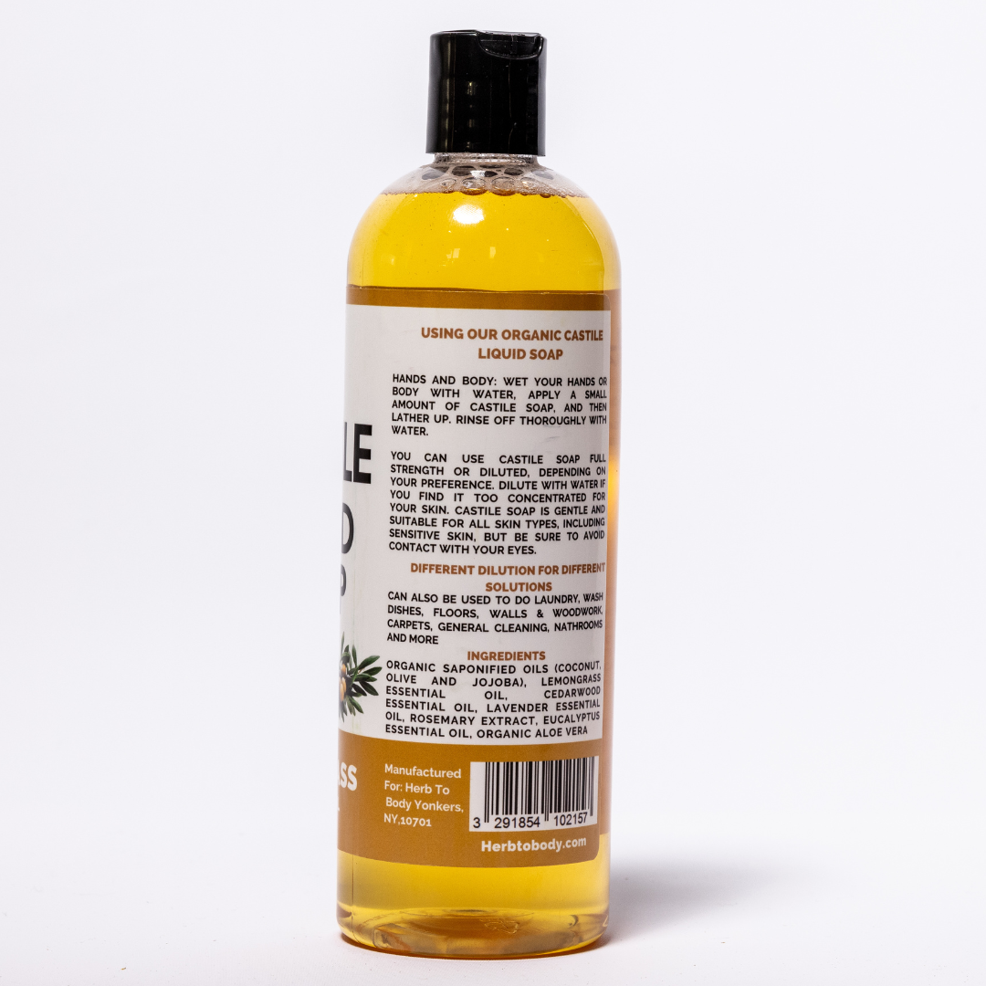 Lemongrass Castile Liquid Soap 16oz - Organic - Non-GMO